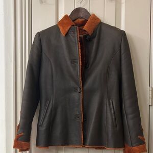 Brown Leather Jacket with Orange Accents